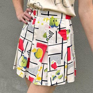 Vintage tennis skirt with fruit and checkered pattern